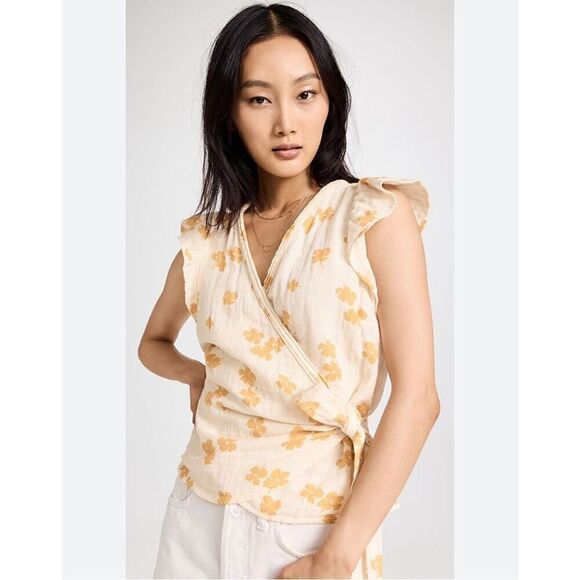 Madewell flutter sleeve floral wrap shirt top XS gauze - Picture 1 of 10